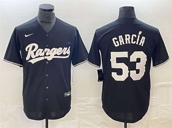 Men's Texas Rangers #53 Adolis Garc?-a Black Cool Base Stitched Baseball Jersey