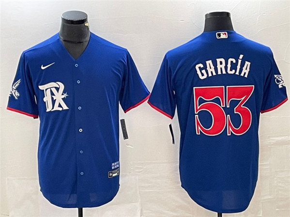 Men's Texas Rangers #53 Adolis Garc?-a Royal City Connect Stitched Baseball Jersey