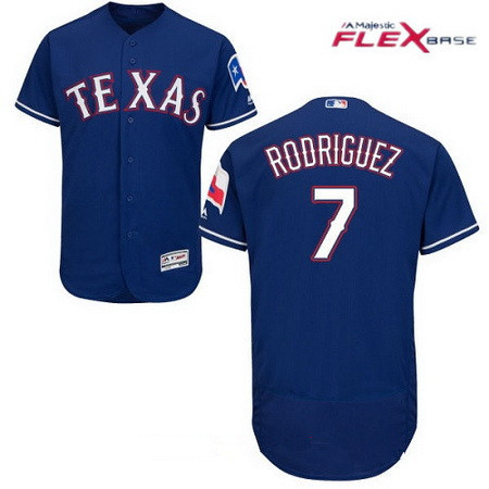 Men's Texas Rangers #7 Ivan Rodriguez Retired Royal Blue Stitched MLB Majestic Flex Base Jersey的副本
