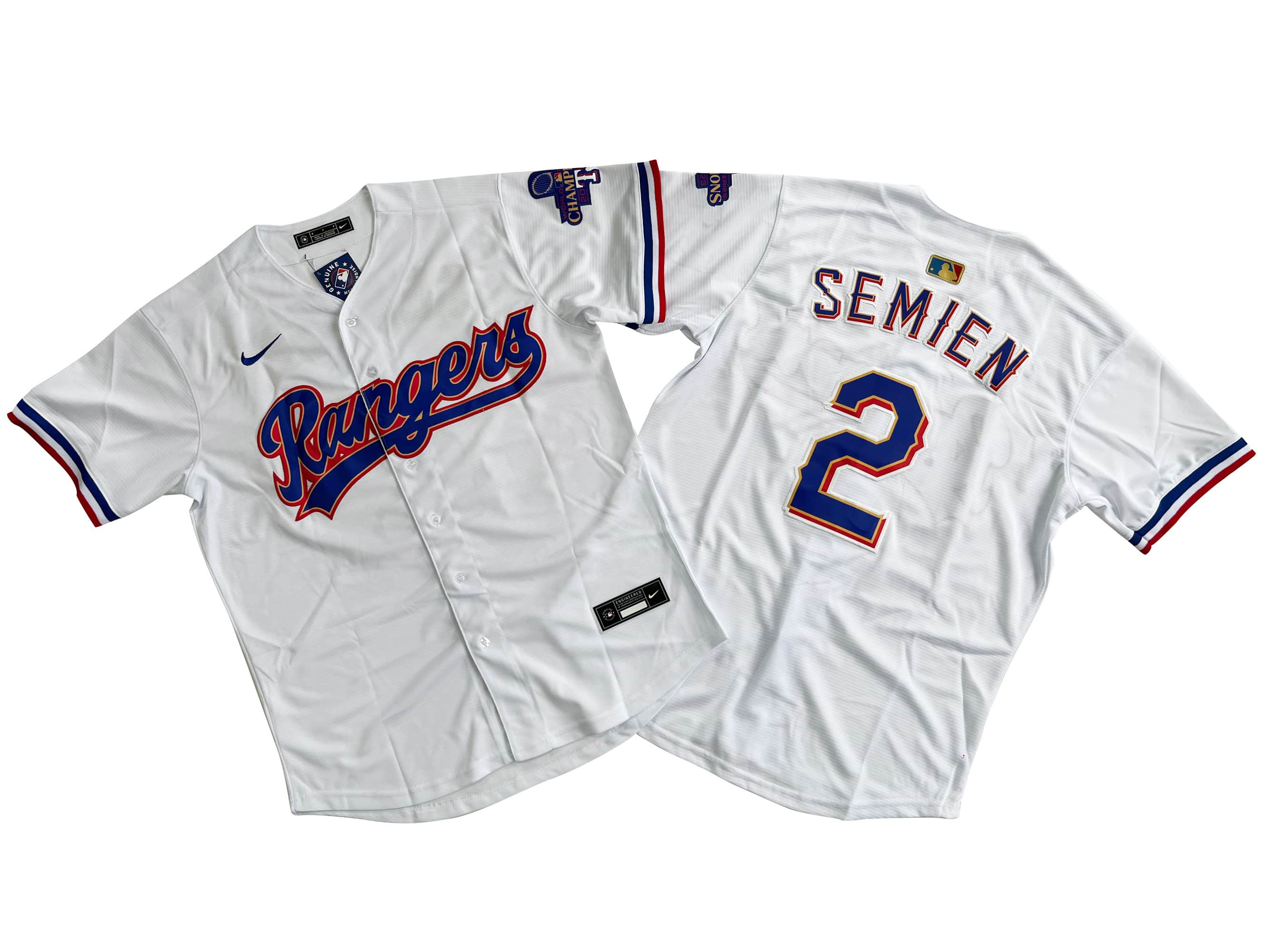 Men's Texas Rangers 2# Marcus Semien Nike White 2024 Gold Collection Limited Player Jersey