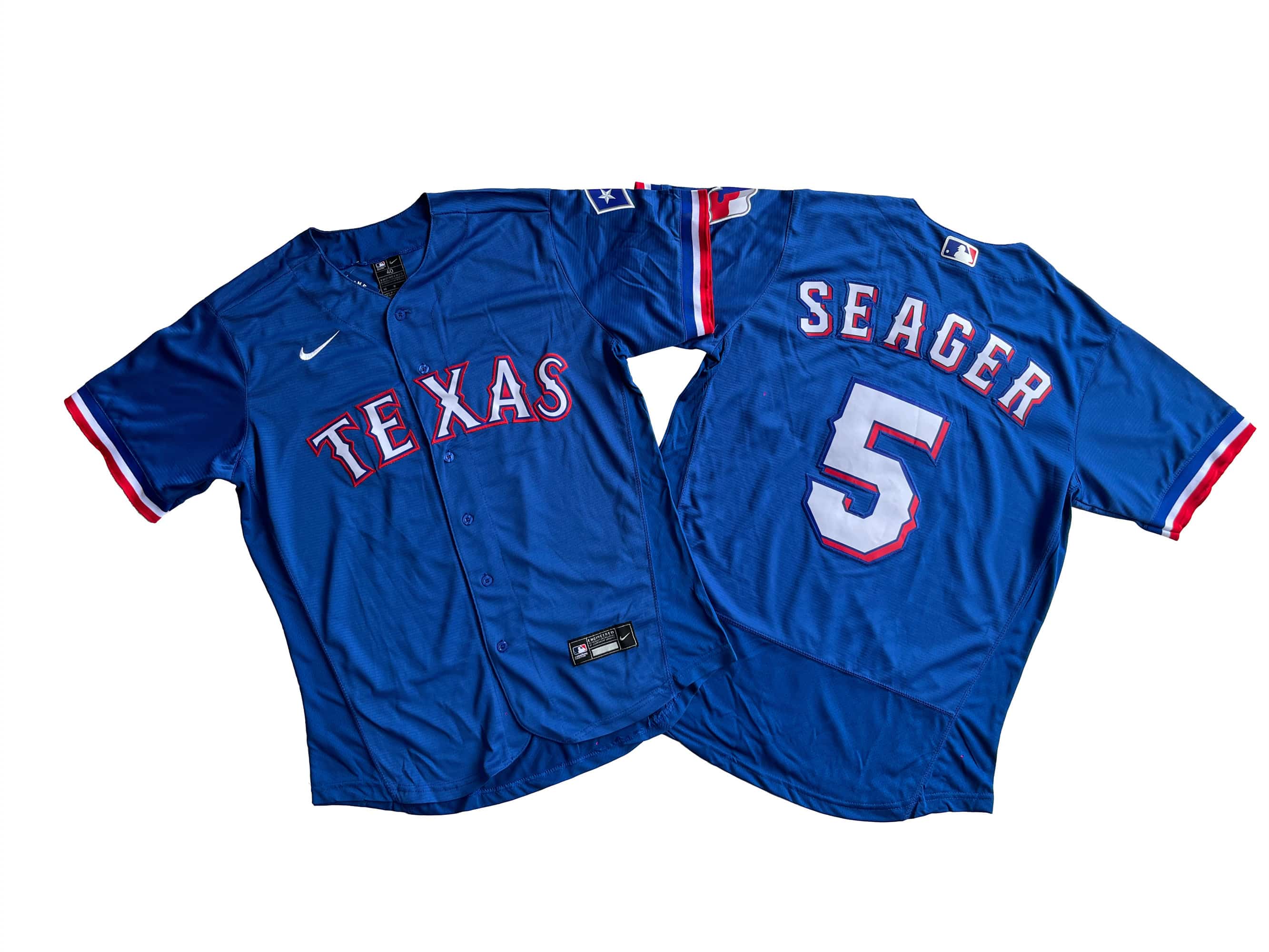 Men's Texas Rangers 5# Corey Seager Nike Blue Flexbase jersey.