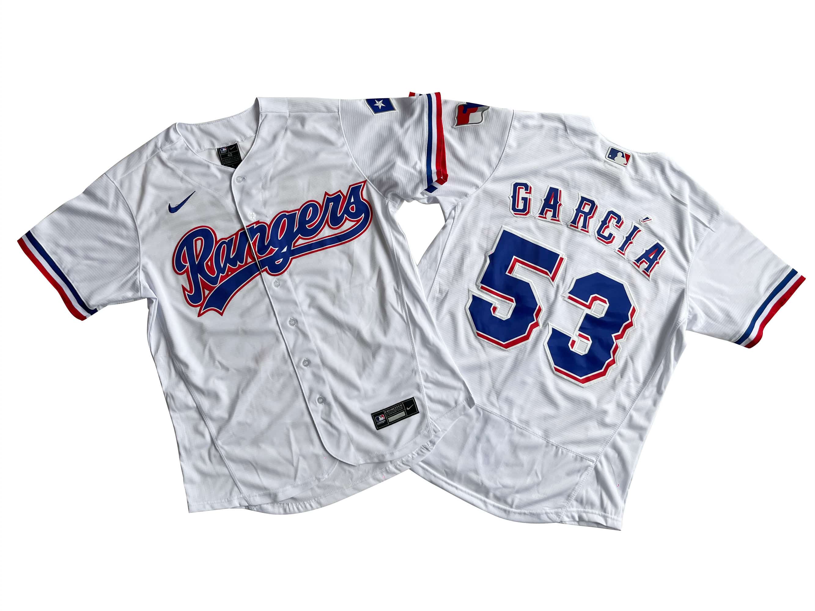 Men's Texas Rangers 53# Adolis Garcia Nike White Natural Flexbase jersey