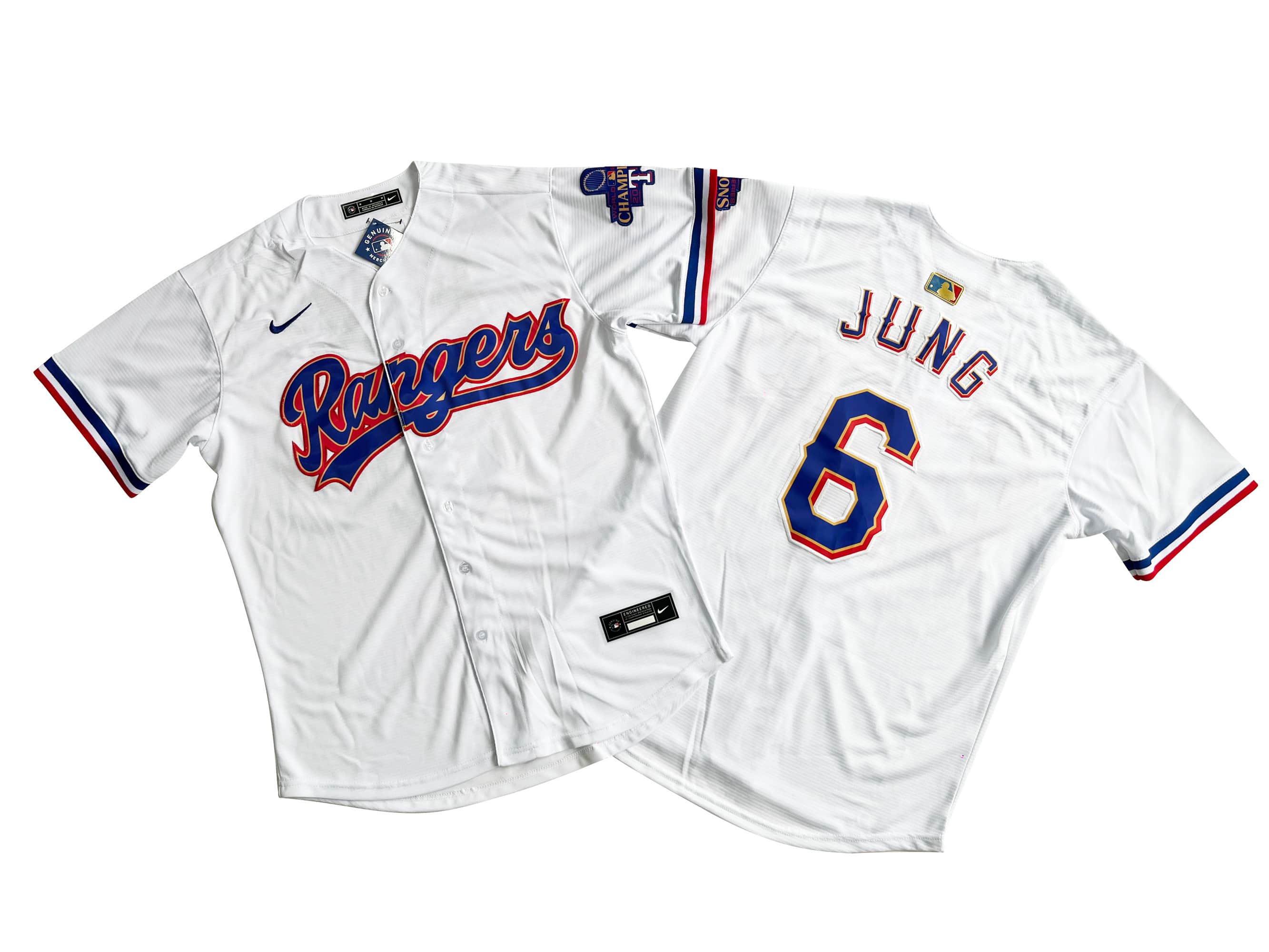 Men's Texas Rangers 6# Josh Jung Nike White 2024 Gold Collection Limited Player Jersey
