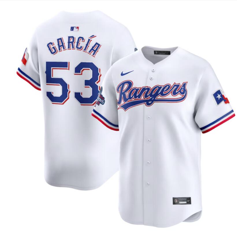 Men's Texas Rangers Adolis García Nike White 2023 World Series Replica Player Jersey