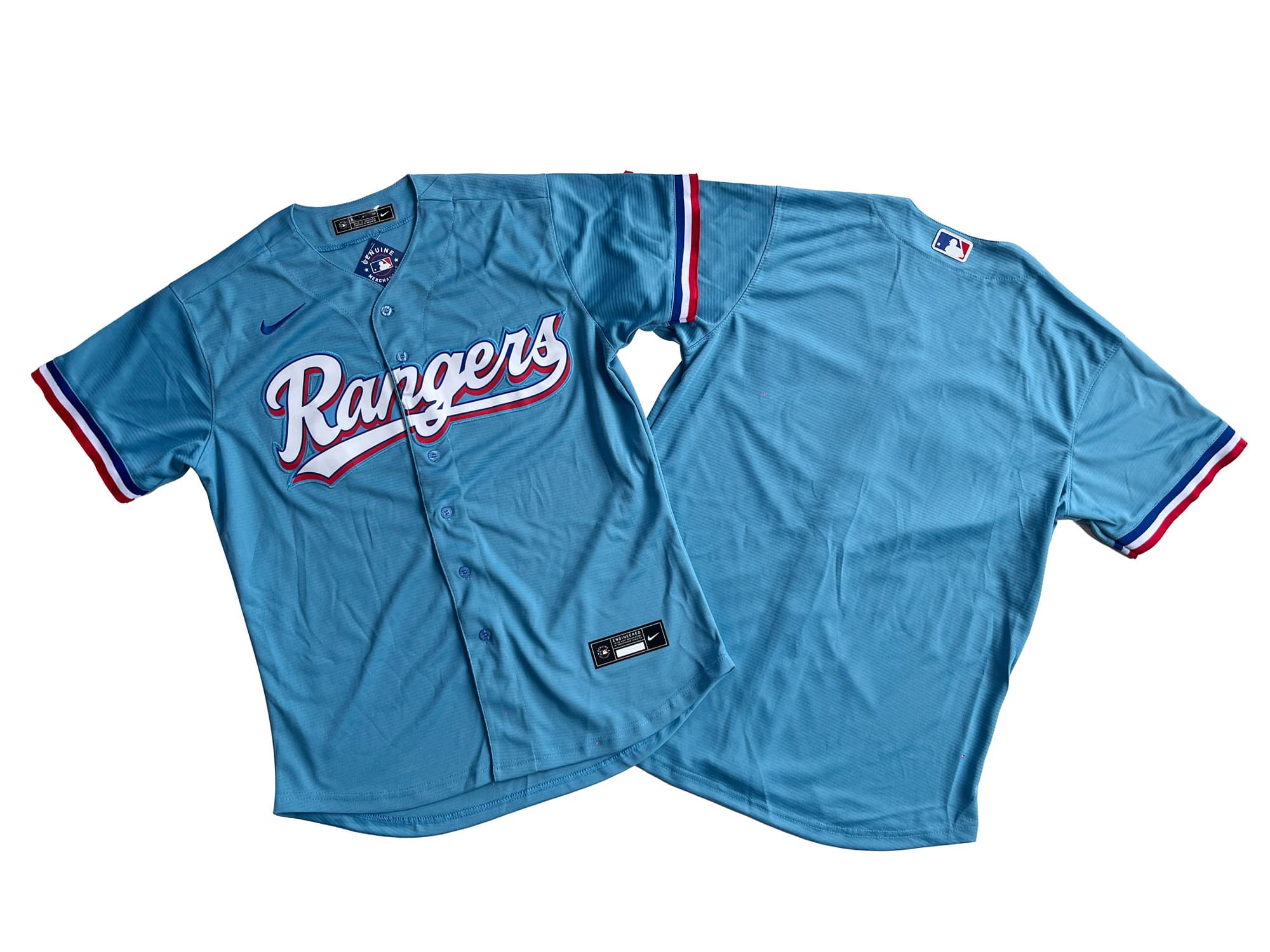 Men's Texas Rangers Nike Light Blue Player Jersey.