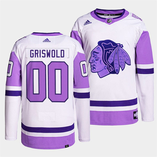 Men's The National Lampoon's Vacation film #00 Clark Griswold Chicago Blackhawks 2021-22 White Purple Hockey Fights Cance Stitched
