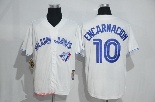 Men's Toronto Blue Jays #10 Edwin Encarnacion White Majestic Cool Base Cooperstown Collection Jersey