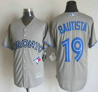 Men's Toronto Blue Jays #19 Jose Bautista Away Gray 2015 MLB Cool Base Jersey的副本