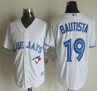 Men's Toronto Blue Jays #19 Jose Bautista Home White 2015 MLB Cool Base Jersey的副本