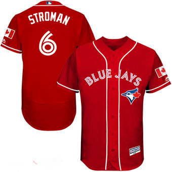 Men's Toronto Blue Jays #6 Marcus Stroman Red Stitched MLB 2016 Canada Day Majestic Flex Base Jersey的副本