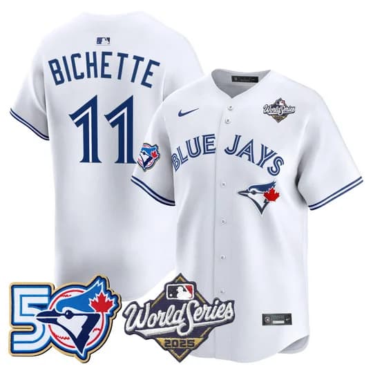 Men's Toronto Blue Jays 2025 World Series Vapor Premier Limited Jersey - 50 Seasons Patch - All Stitched Bo Bichette  11