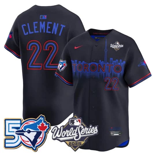 Men's Toronto Blue Jays 2025 World Series Vapor Premier Limited Jersey - 50 Seasons Patch - All Stitched Ernie Clement #22