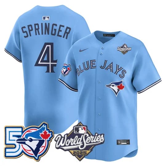 Men's Toronto Blue Jays 2025 World Series Vapor Premier Limited Jersey - 50 Seasons Patch - All Stitched George Springer   4