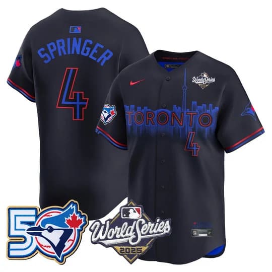 Men's Toronto Blue Jays 2025 World Series Vapor Premier Limited Jersey - 50 Seasons Patch - All Stitched George Springer # 4