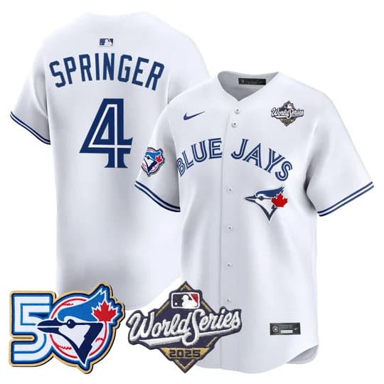 Men's Toronto Blue Jays 2025 World Series Vapor Premier Limited Jersey - 50 Seasons Patch - All Stitched George Springer##4