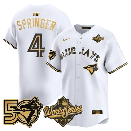 Men's Toronto Blue Jays 2025 World Series Vapor Premier Limited Jersey - 50 Seasons Patch - All Stitched George Springer 4