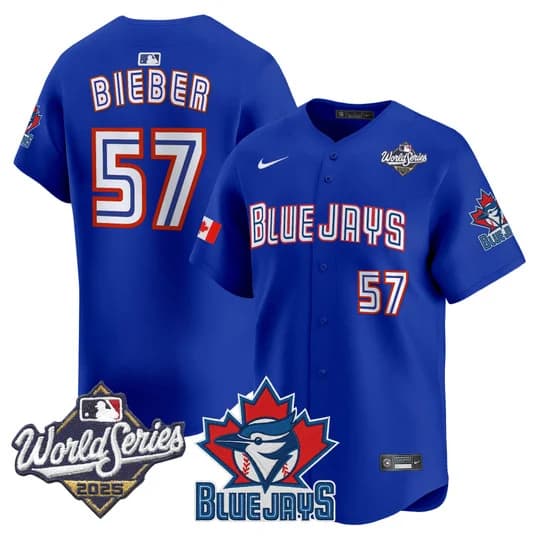 Men's Toronto Blue Jays 2025 World Series Vapor Premier Limited Jersey V3 - All Stitched Justin Bieber 57