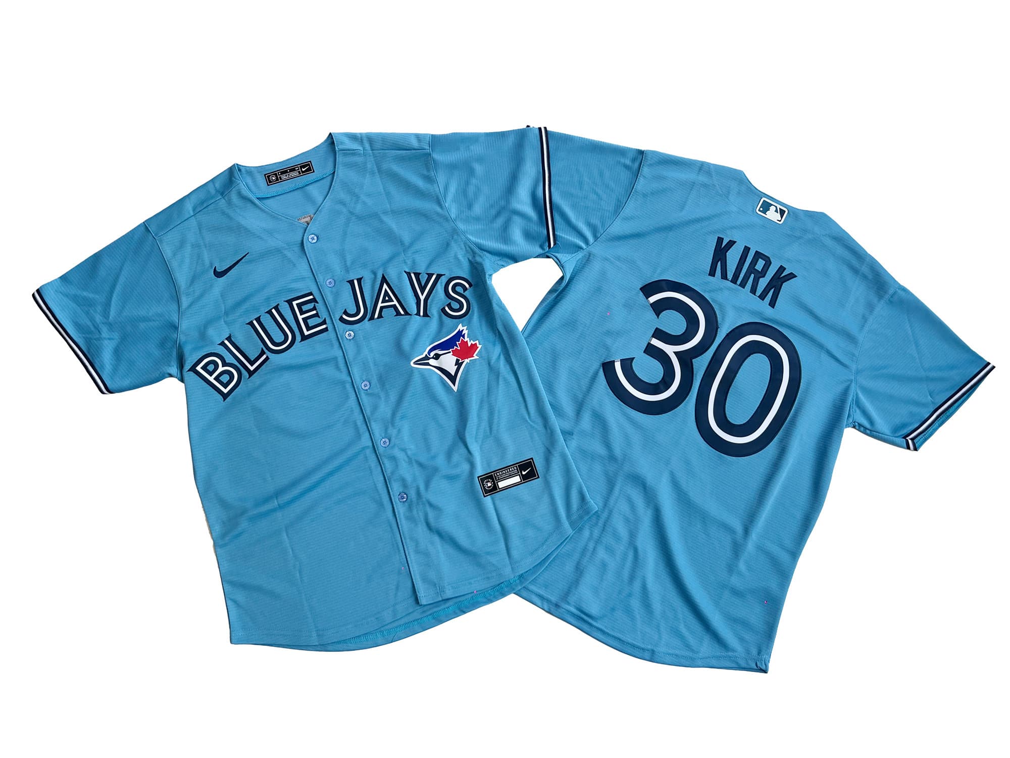 Men's Toronto Blue Jays 30# Alejandro Kirk Nike Powder Blue Alternate Replica Player Name Jersey.