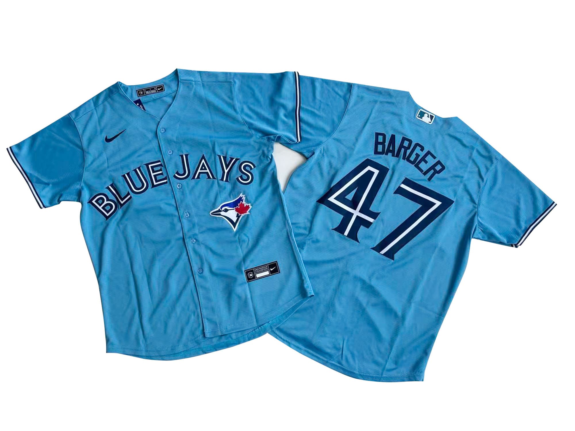 Men's Toronto Blue Jays 47# Addison Barger Nike Powder Blue Alternate Replica Player Name Jersey
