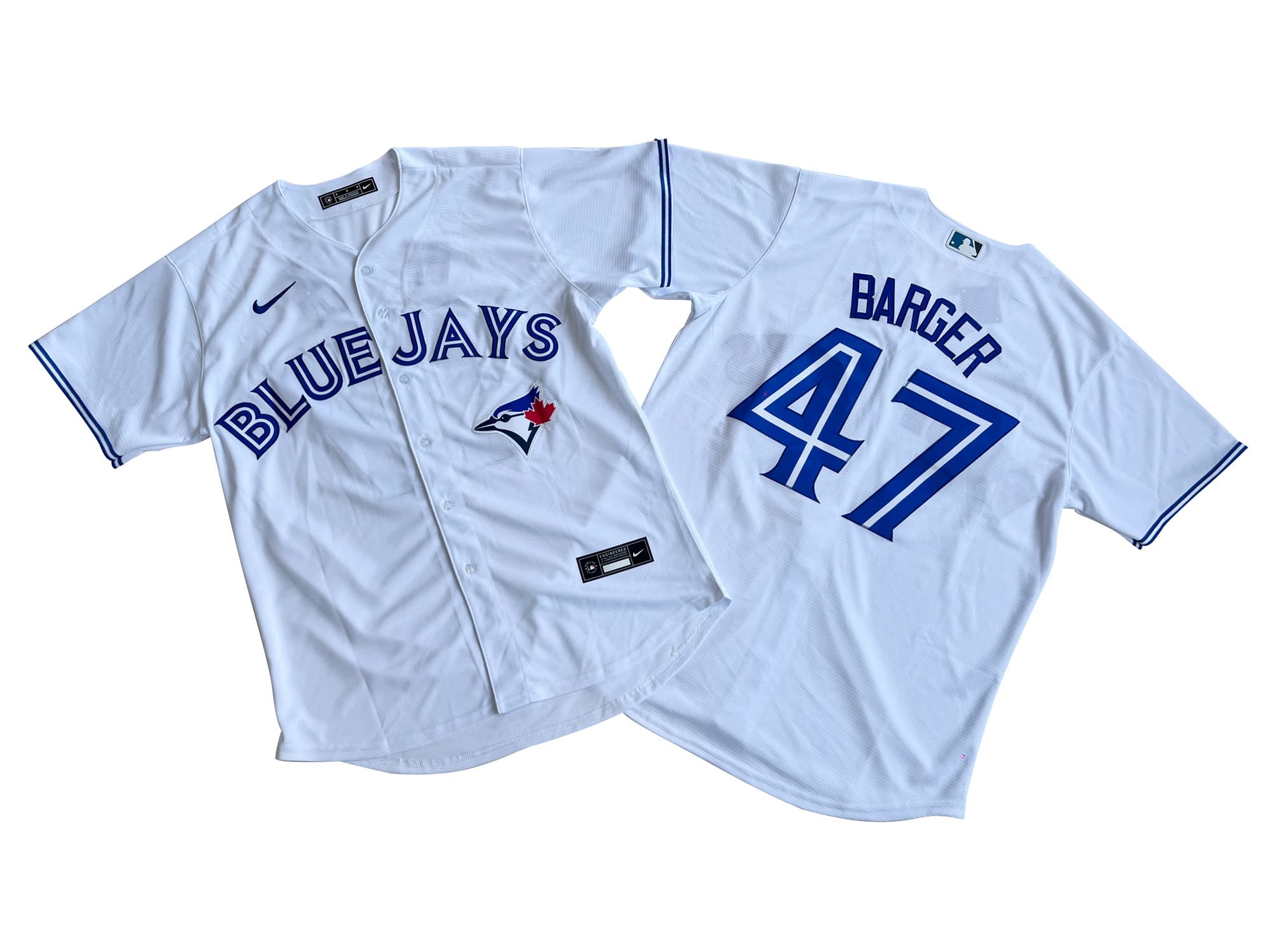 Men's Toronto Blue Jays 47# Addison Barger Nike White Royal Alternate Replica Player Name Jersey