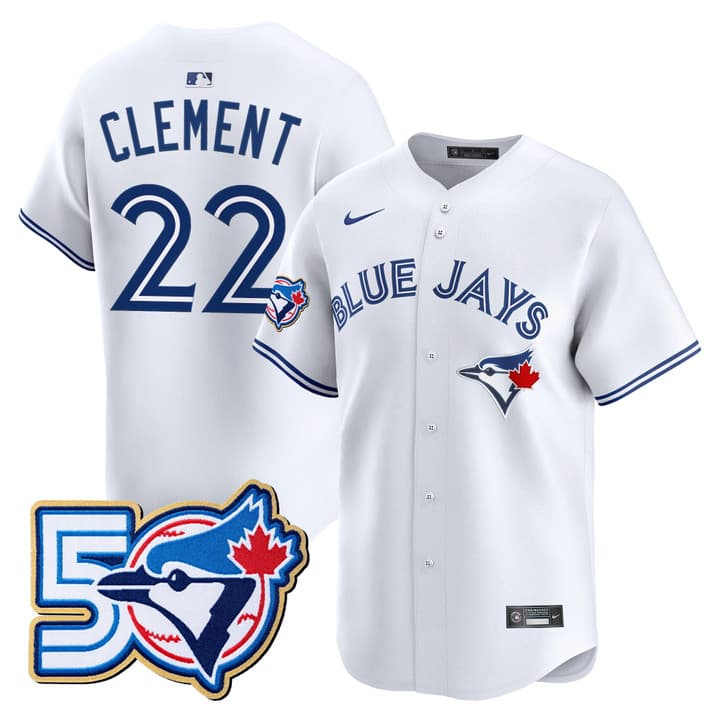 Men's Toronto Blue Jays 50 Seasons Patch Vapor Premier Limited  Jersey - All Stitched Ernie   Clement # 22