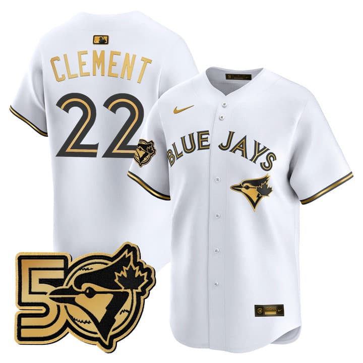 Men's Toronto Blue Jays 50 Seasons Patch Vapor Premier Limited  Jersey - All Stitched Ernie Clement   #22