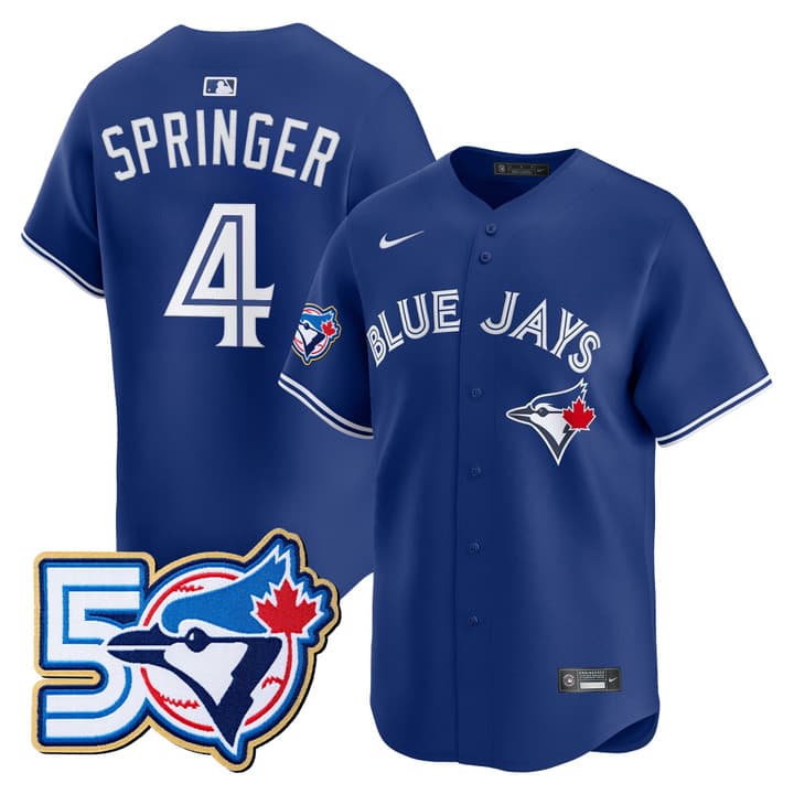 Men's Toronto Blue Jays 50 Seasons Patch Vapor Premier Limited  Jersey - All Stitched George Springer #  4