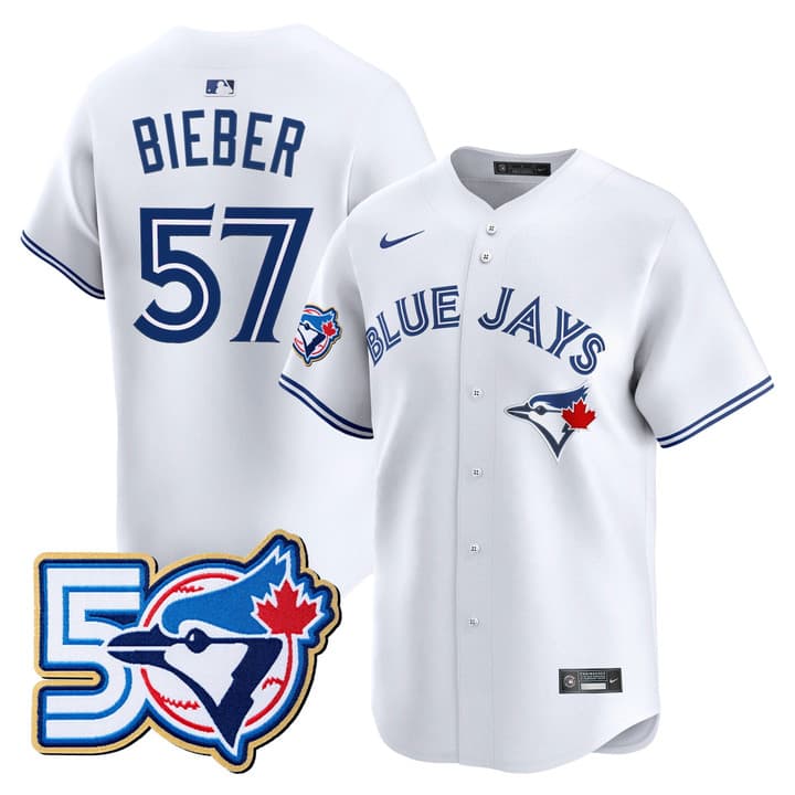 Men's Toronto Blue Jays 50 Seasons Patch Vapor Premier Limited  Jersey - All Stitched Justin Bieber# 57