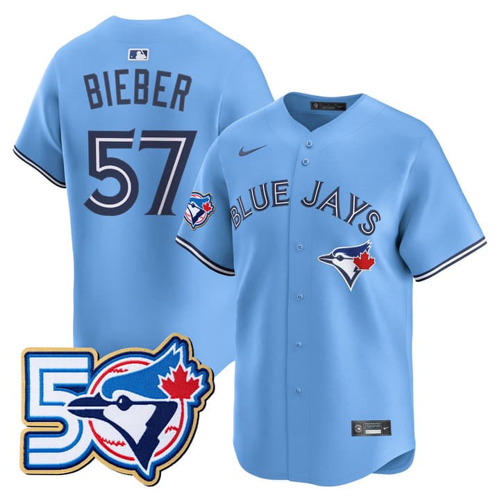 Men's Toronto Blue Jays 50 Seasons Patch Vapor Premier Limited  Jersey - All Stitched Justin Bieber 57