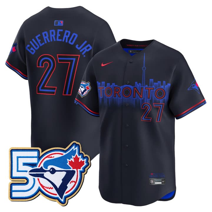Men's Toronto Blue Jays 50 Seasons Patch Vapor Premier Limited  Jersey - All Stitched Vladimir Guerrero Jr.27