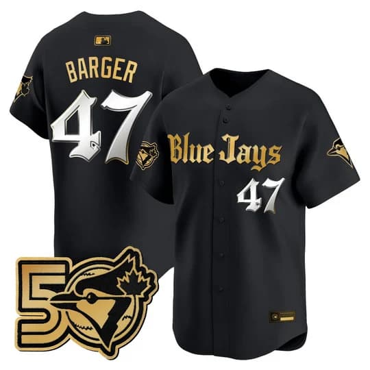 Men's Toronto Blue Jays 50 Seasons Patch Vapor Premier Limited Jersey - Gothic North Edition - All Stitched Addison Barger