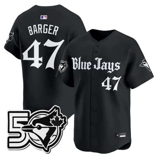 Men's Toronto Blue Jays 50 Seasons Patch Vapor Premier Limited Jersey - Gothic North Edition - All Stitched Addison Barger47