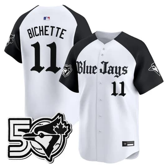 Men's Toronto Blue Jays 50 Seasons Patch Vapor Premier Limited Jersey - Gothic North Edition - All Stitched Bo Bichette  #11