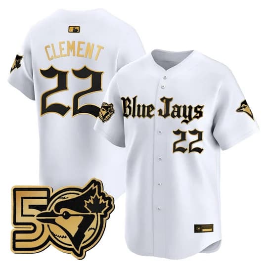Men's Toronto Blue Jays 50 Seasons Patch Vapor Premier Limited Jersey - Gothic North Edition - All Stitched Ernie Clement #  22