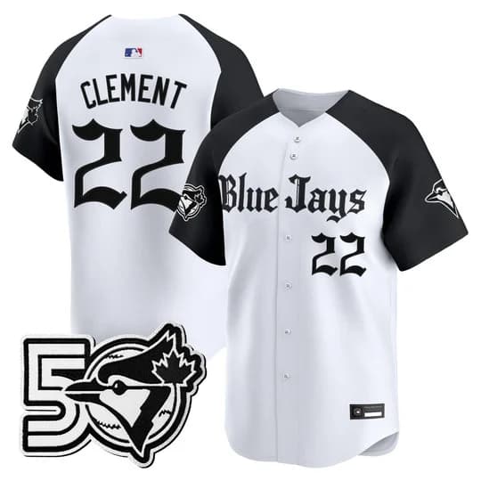 Men's Toronto Blue Jays 50 Seasons Patch Vapor Premier Limited Jersey - Gothic North Edition - All Stitched Ernie Clement #22