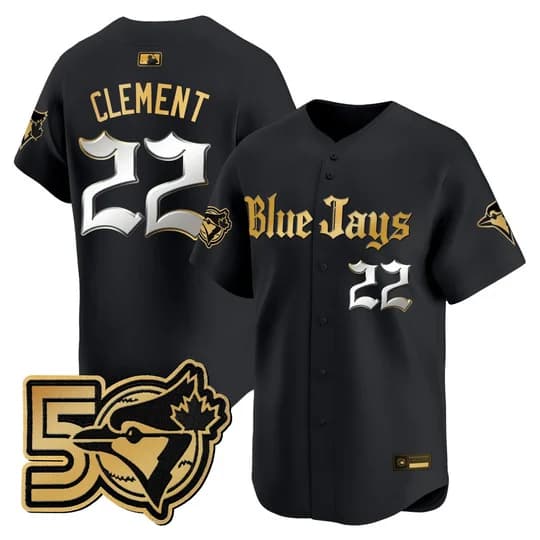Men's Toronto Blue Jays 50 Seasons Patch Vapor Premier Limited Jersey - Gothic North Edition - All Stitched Ernie Clement