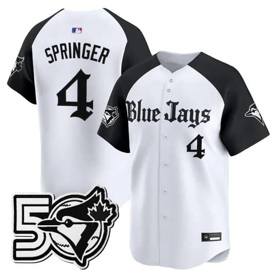 Men's Toronto Blue Jays 50 Seasons Patch Vapor Premier Limited Jersey - Gothic North Edition - All Stitched George Springer #4