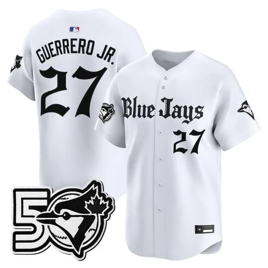 Men's Toronto Blue Jays 50 Seasons Patch Vapor Premier Limited Jersey - Gothic North Edition - All Stitched Vladimir Guerrero Jr.  27