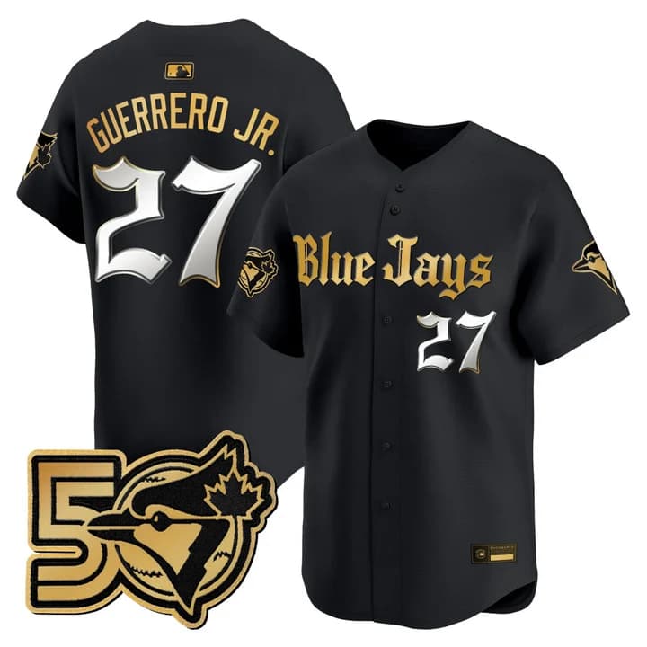 Men's Toronto Blue Jays 50 Seasons Patch Vapor Premier Limited Jersey - Gothic North Edition - All Stitched Vladimir Guerrero Jr.