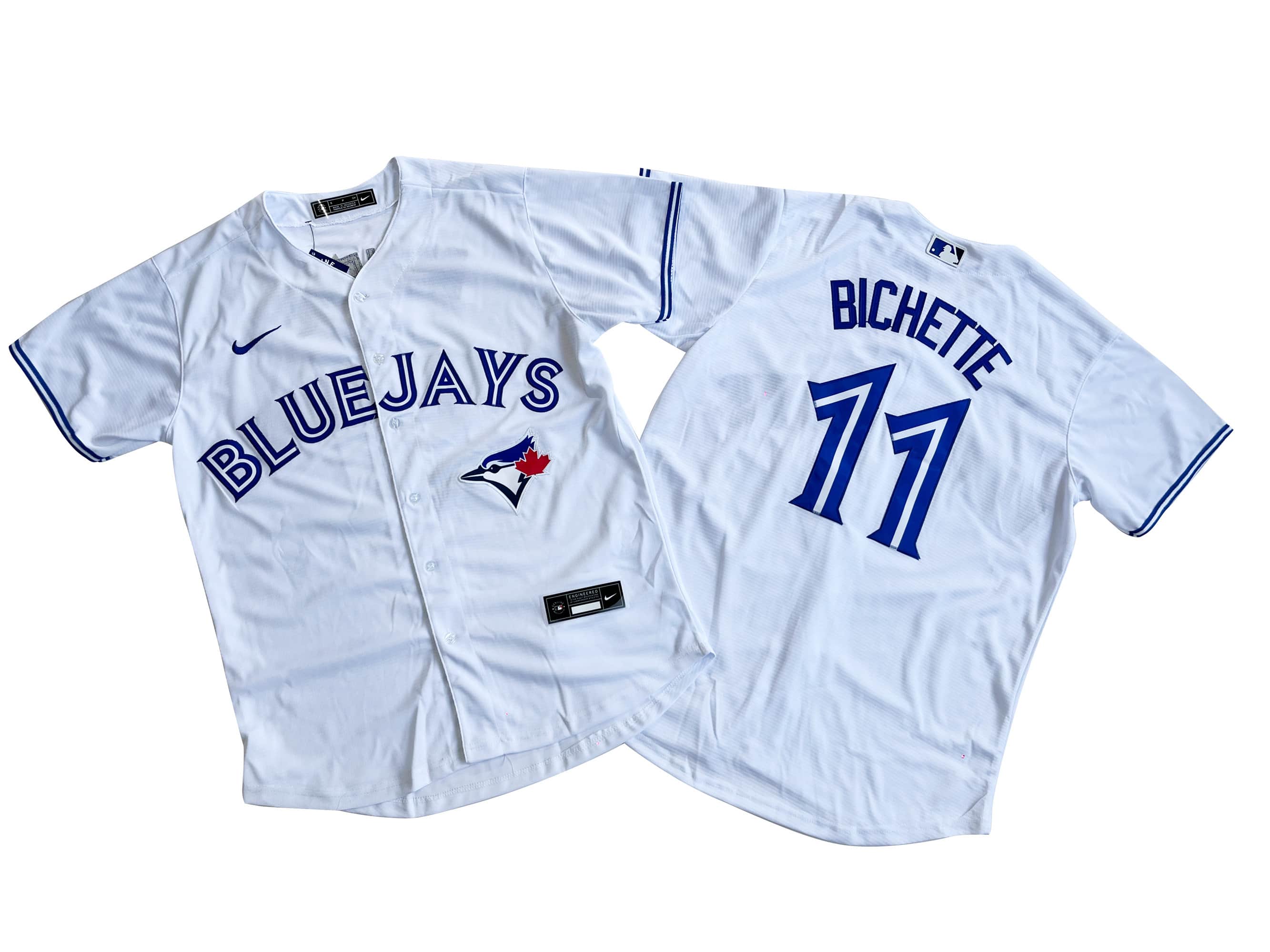 Men's Toronto Blue Jays Bo Bichette Nike White Royal Alternate Replica Player Name Jersey.