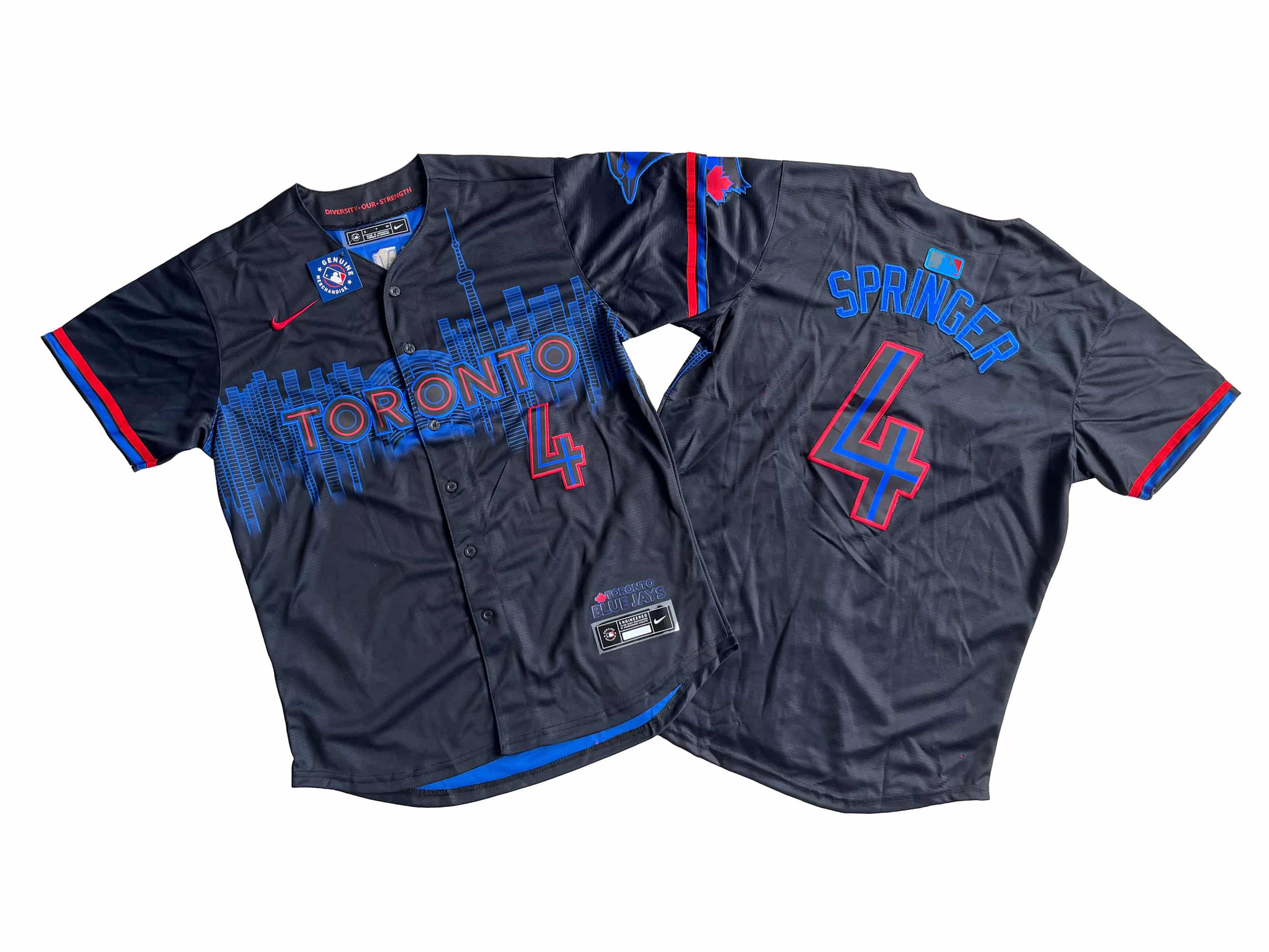 Men's Toronto Blue Jays George Springer Nike Black 2024 City Connect Limited Player Jersey.