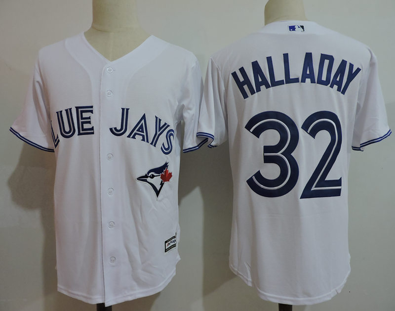 Men's Toronto Blue Jays Retired Player #32 Roy Halladay White Throwback Jersey