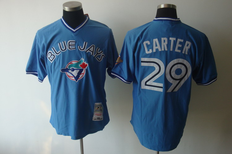 Men's Toronto Blue Jays Throwback Player #29 Joe Carter Light Blue Pullover Majestic Cool Base Cooperstown Collection