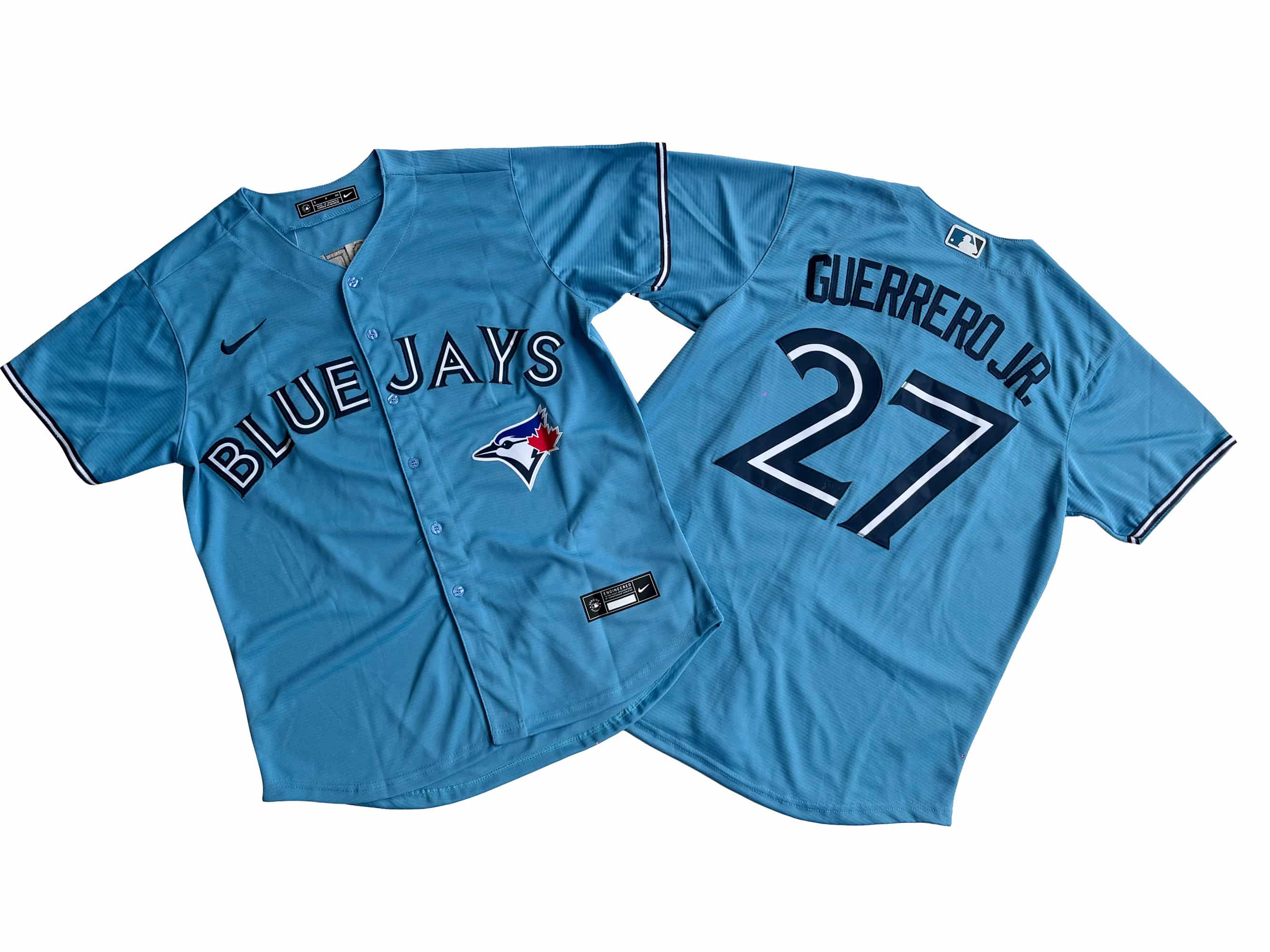 Men's Toronto Blue Jays Vladimir Guerrero Jr. Nike Powder Blue Alternate Replica Player Jersey.
