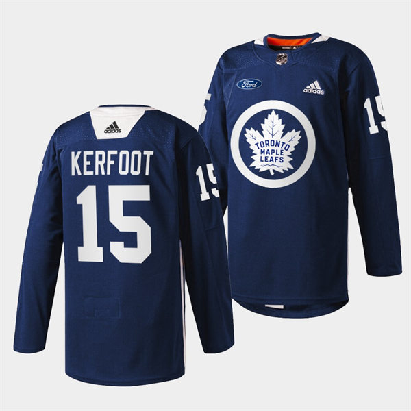 Men's Toronto Maple Leafs #15 Alexander Kerfoot adidas Navy Primary Logo Warm Up Jersey Stitched