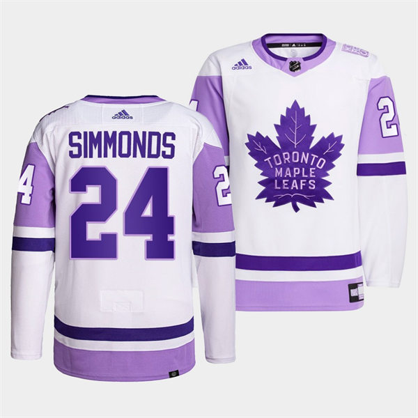 Men's Toronto Maple Leafs #24 Wayne Simmonds 2021-22 White Purple Hockey Fights Cancer Primegreen Jersey Stitched