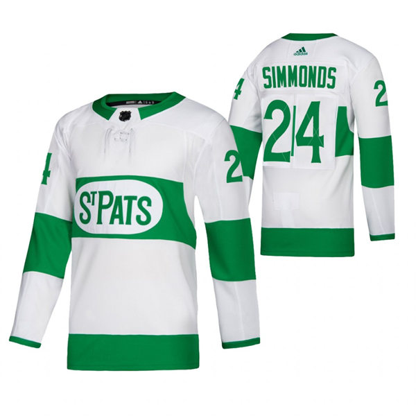 Men's Toronto Maple Leafs #24 Wayne Simmonds 2021 White St. Patrick's Day Player Jersey Stitched