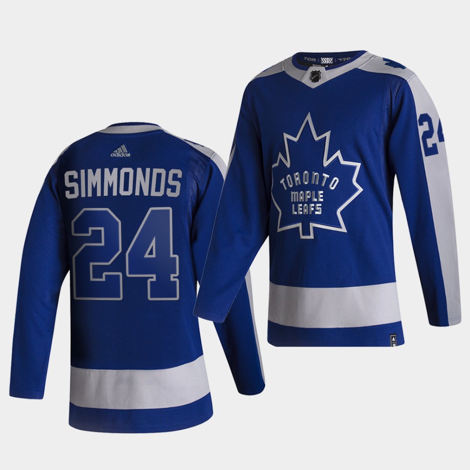 Men's Toronto Maple Leafs #24 Wayne Simmonds Blue 2021 Reverse Retro Edition Jersey Stitched