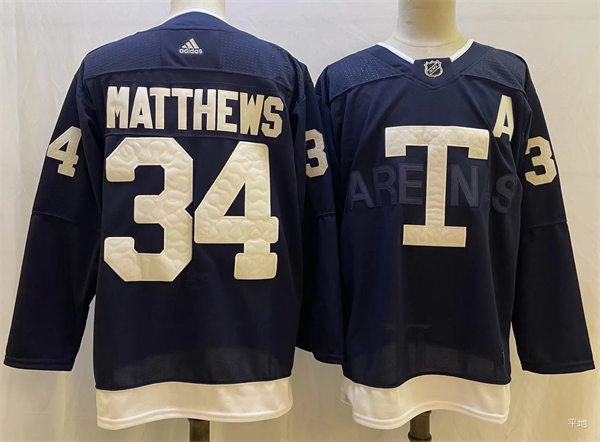 Men's Toronto Maple Leafs #34 Auston Matthews 2022 Navy Team Heritage Classic Jersey Stitched