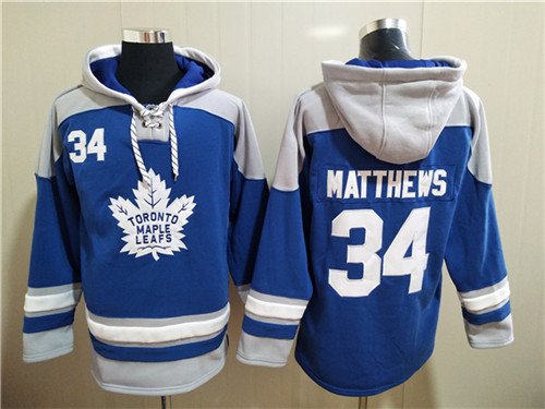 Men's Toronto Maple Leafs #34 Auston Matthews Blue Ageless Must-Have Lace-Up Pullover Hoodie